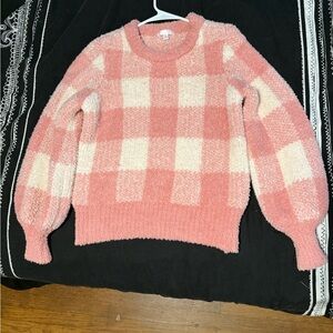 LC Lauren Conrad Pink and Cream Check Crewneck Sweater